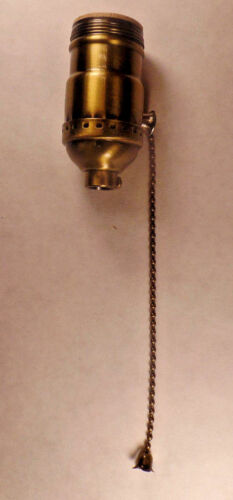On/Off Solid Antique Brass Pull Chain Early Electric Style Uno Lamp Socket #285A