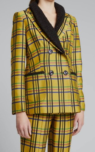 Pre-owned Autumn Adeigbo $715  Women's Yellow Alyssa Jacket With Boucle Trim Jacket Size 6