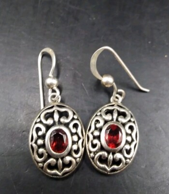 925 Silver And Red Stone Earrings