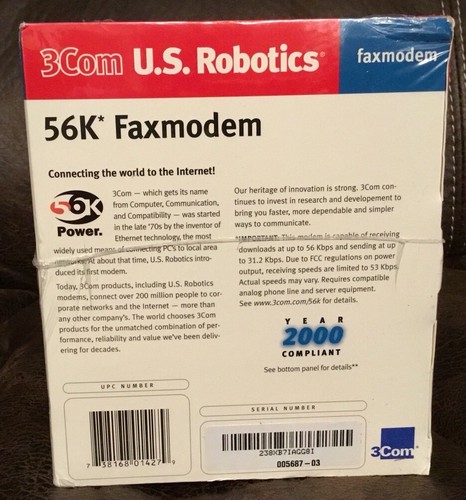 BRAND NEW 3COM U.S. US ROBOTICS 56K FAXMODEM V.90 MODEL 5687 NOS