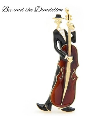 Man Playing Double Bass Jazz Musician Brooch ~ Music Lover Gift.