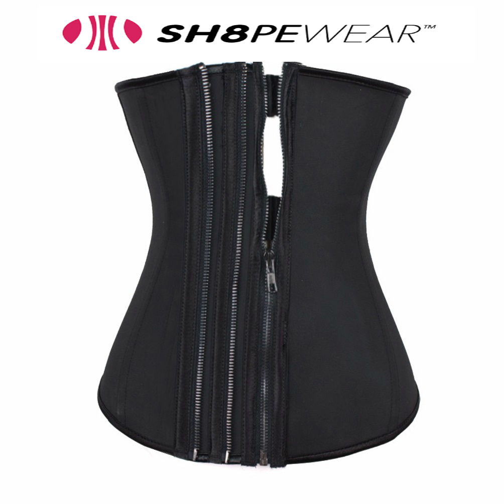 Triple Zip & Clip Latex Waist Cincher Waist Trainer Latex Corset Girdle