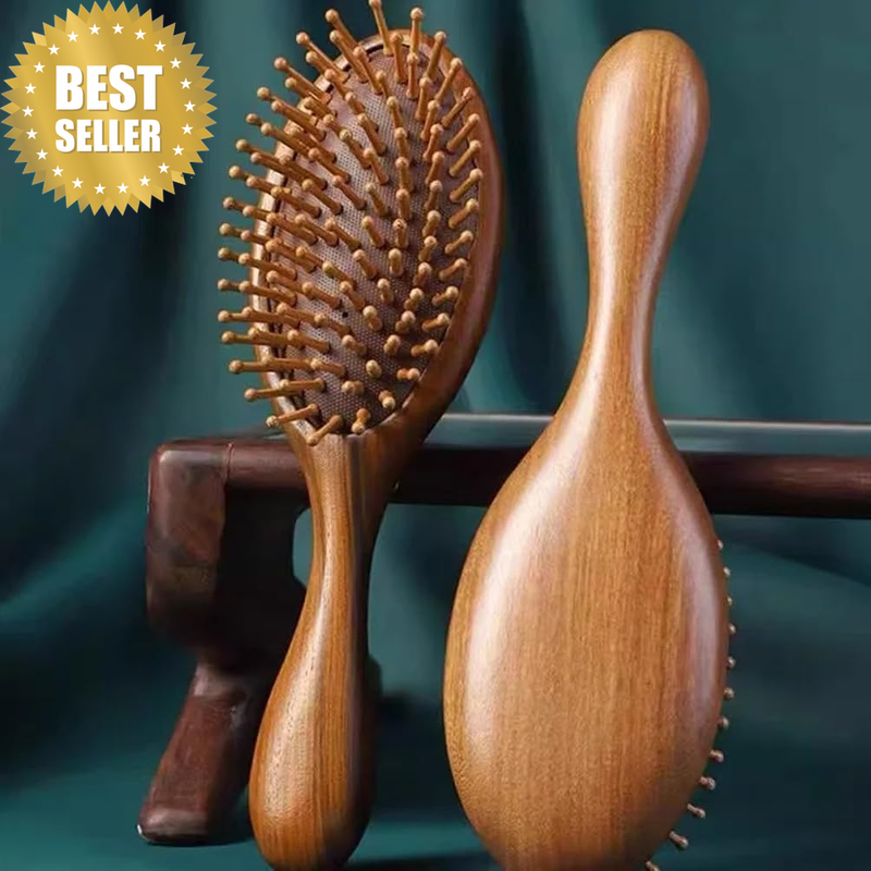 Wooden Hair Brush, Natural Green Sandalwood Hair Comb, 104 Bristles Detangling H