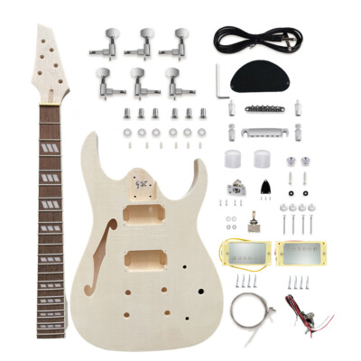 DIY Electric Guitar Kit with Flamed Maple Veneer Top Basswood Body Maple Neck CR