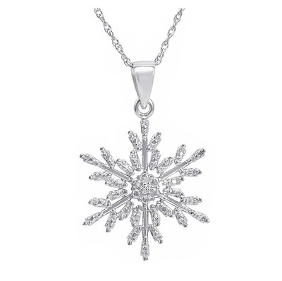 Diamond Accent Snowflake Pendant Necklace in Sterling Silver for Women or Girls