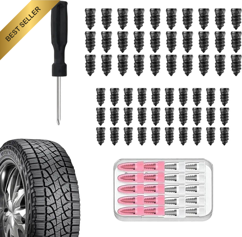 Tyre Repair Kit, 40 Pcs Tire Repair Rubber Nails and Screw Plugs for Tubeless Ca