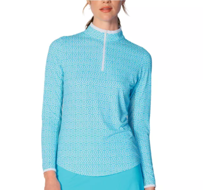 トップス G3M Caribbean blue long-sleeves G-Lifestyle Long Sleeve Zip Mock Neck Top - Cubic Caribbean