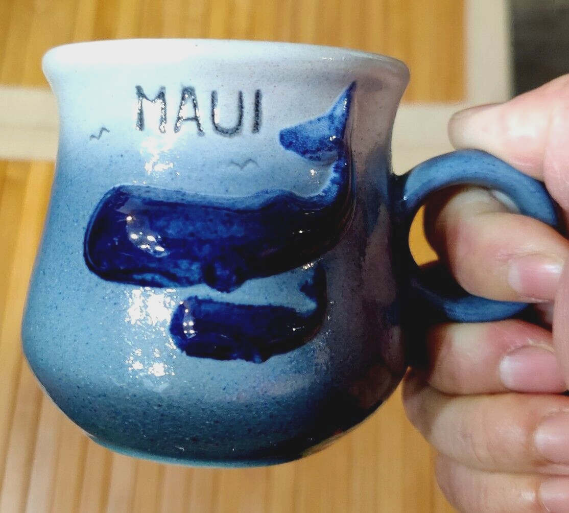 Maui Whale Coffee Mug/Cup Pottery 3D Handcrafted K&S Hawaiian Creations Vacation