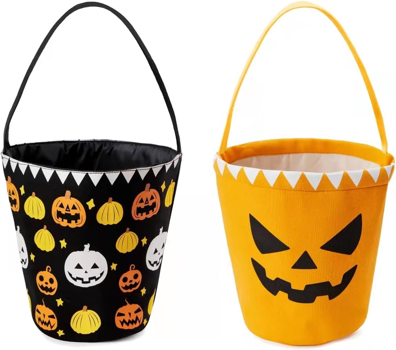 Halloween Trick or Treat Buckets 2 Pack Canvas Candy Basket Bag Handle Kids