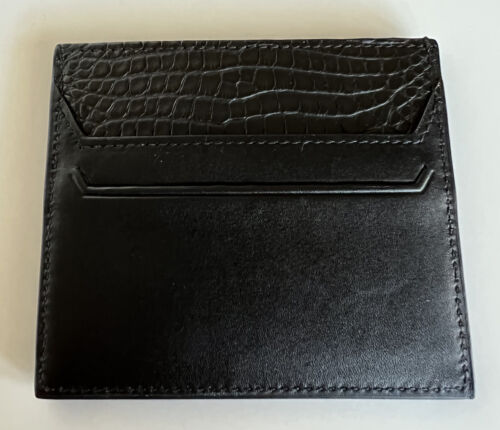 Pre-owned Bottega Veneta $490  Men's Leather & Alligator Card Case Black 581060 Italy