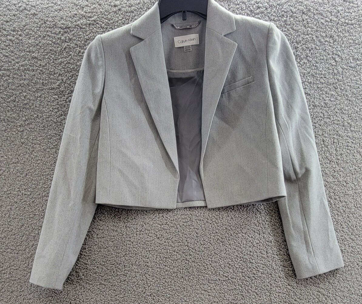 Calvin Klein Petite Cropped Open-Front Blazer Womens 8P Grey Heather Long Sleeve - Picture 2 of 16