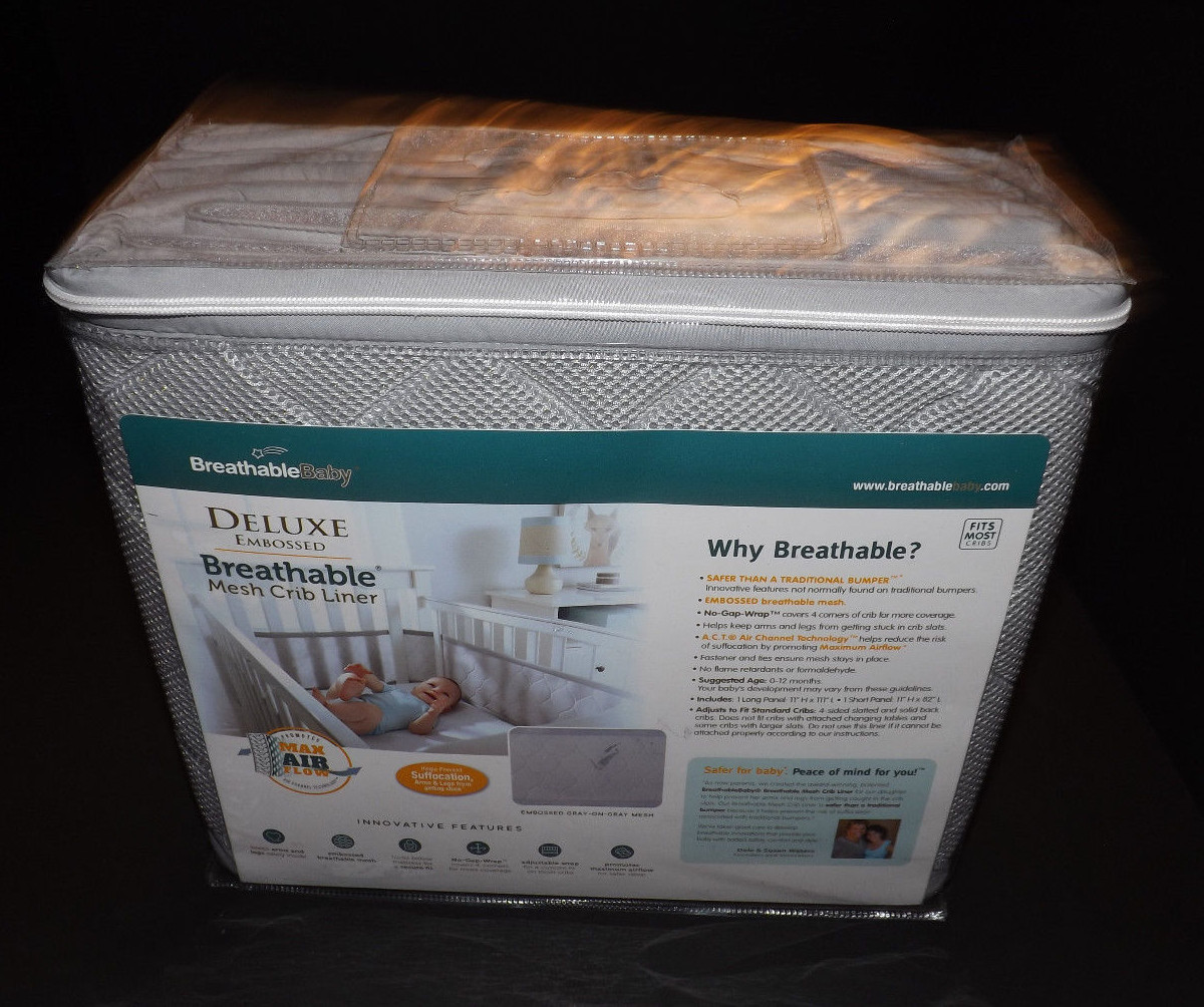 BreathableBaby Deluxe Embossed Mesh Crib Liner Embossed Liner Gray-On-Gray NIP