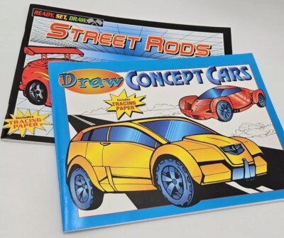 Lot Of 2 New Drawing & Tracing Books Ready, Set, Draw Street Rods & Concept Cars