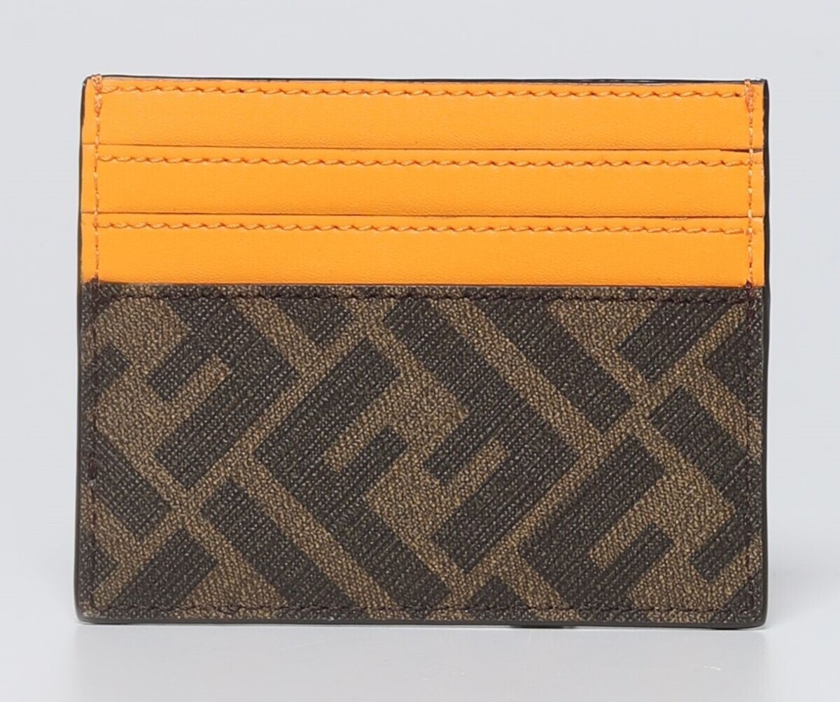 Pre-owned Fendi 'ff Logo Diagonal' Auth Men's Canvas/leather Card Holder Tobacco/org In Brown/orange (f1kjs)