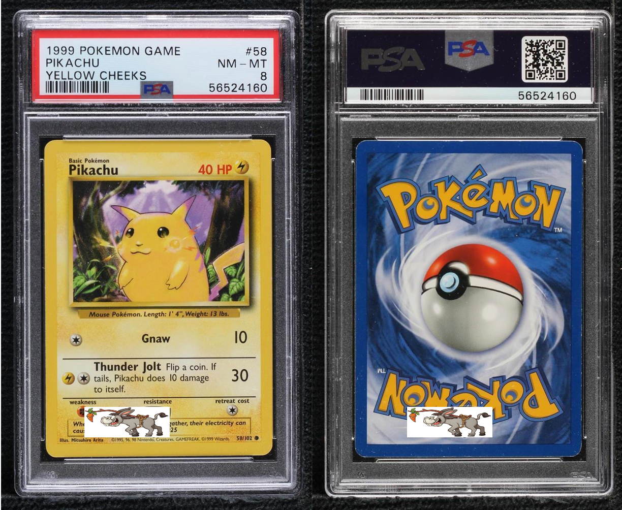 1999 Pokemon Base Unlimited Pikachu Yellow Cheeks #58 PSA 8