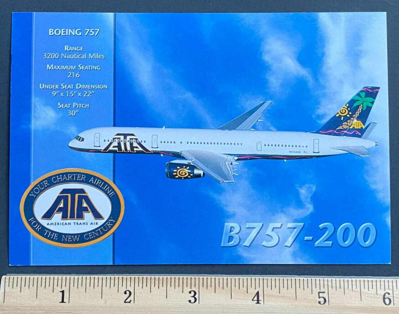 ATA American Trans Air Boeing 757-200 N59AW Aircraft Postcard - Airline Issued