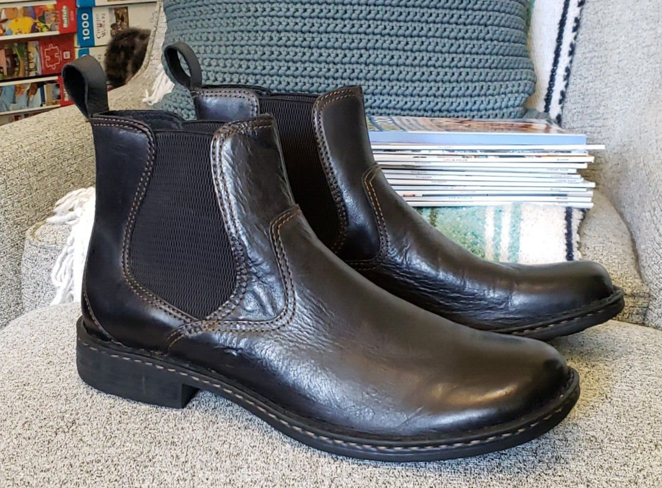 WORN 1X Born HEMLOCK H32603 Mens 12 M Black Leather Chelsea Boots