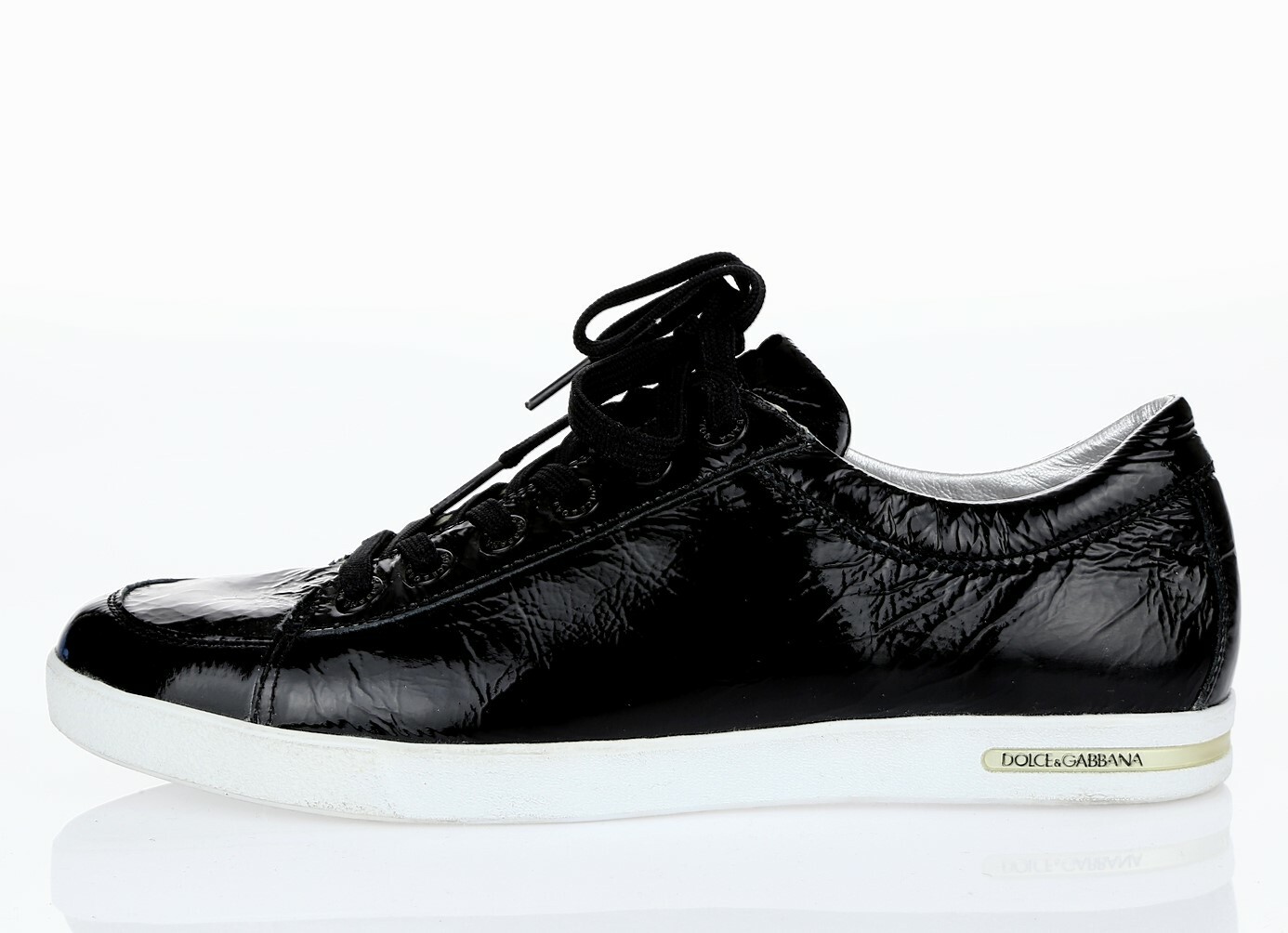 DOLCE & GABBANA black patent leather fashion sneakers sz. 40.5 