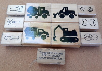 Trucks Tools Construction Rubber Stamp LOT of 11 VTG Dots JRL DESIGNS 