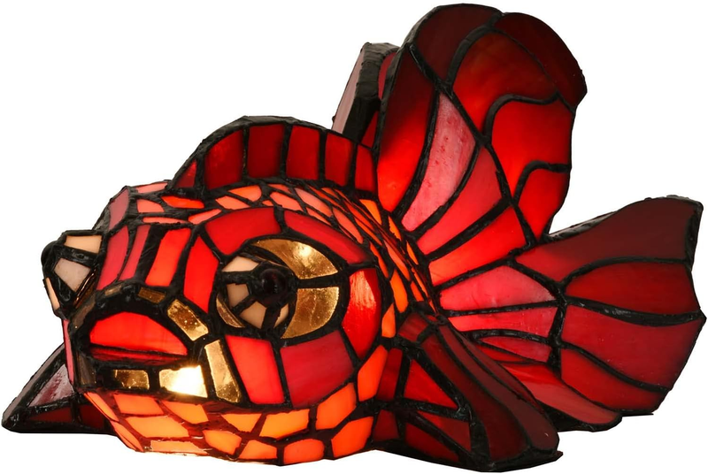Red Telescope Fantail Goldfish Table Lamp Tiffany Style Stained Glass Accent Night Light for Home Décor L10827