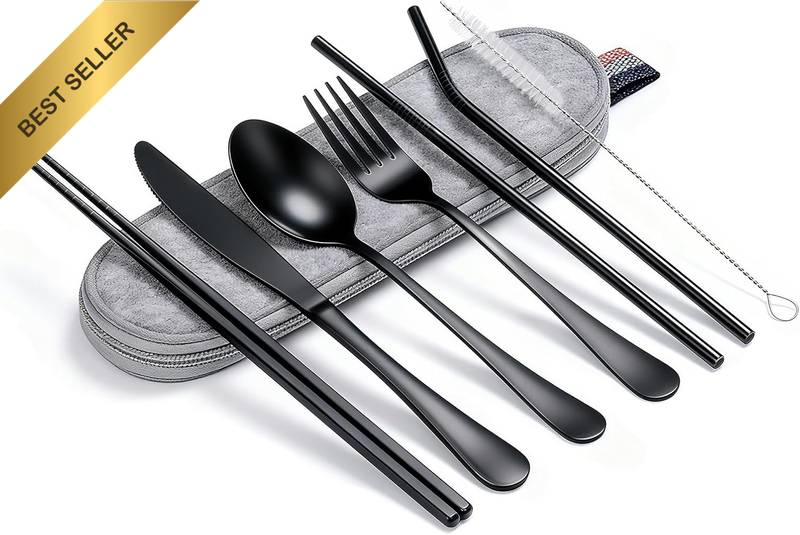 8 Pack Travel Cutlery Set, Portable Camping Utensils Stainless Steel Silverware