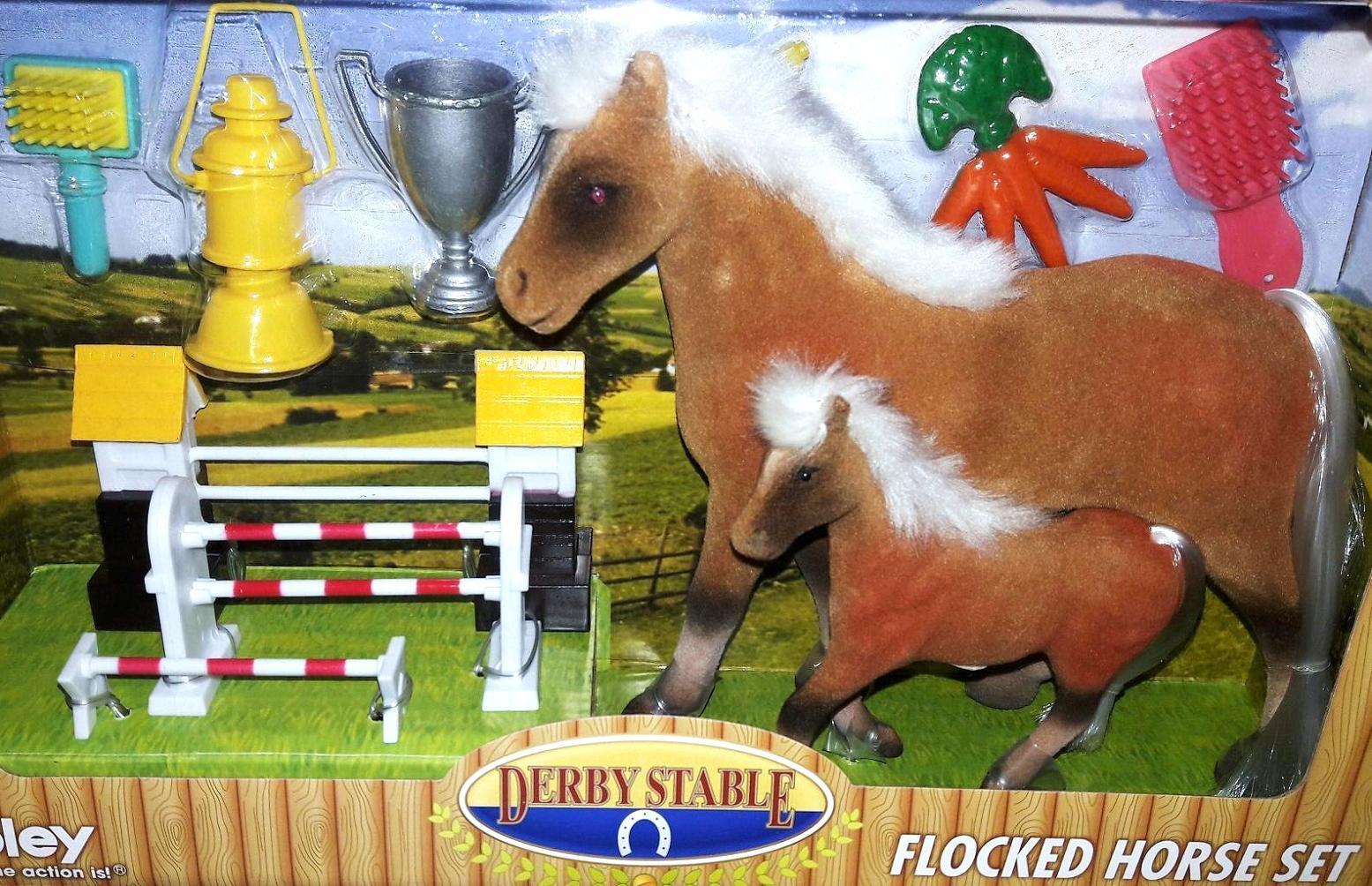 DERBY STABLE FLOCKED HORSE PONY Play Set Tan Fun Farm Animal KIDS TOY