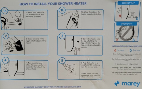MAREY Century 120V Compact Tankless Shower Water Heater with Temperature Control