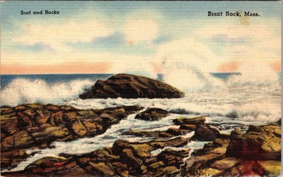 Brant Rock MA-Massachusetts, Surf And Rocks, Vintage Postcard