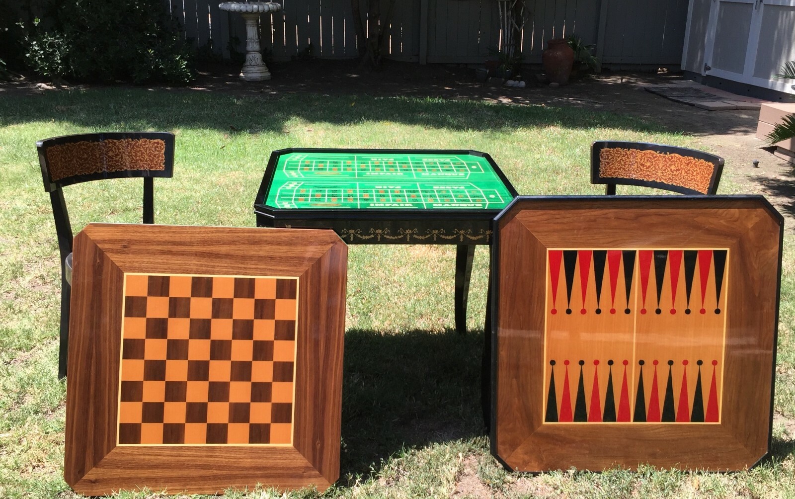 NOTTURNO INTARSIO  Inlaid Italian Wood Convertible Game Table with 2 Chairs