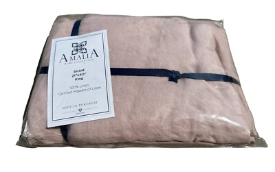 NEW Amalia Home Collection Novo Stonewashed 100% Linen King Pillowcase Pink