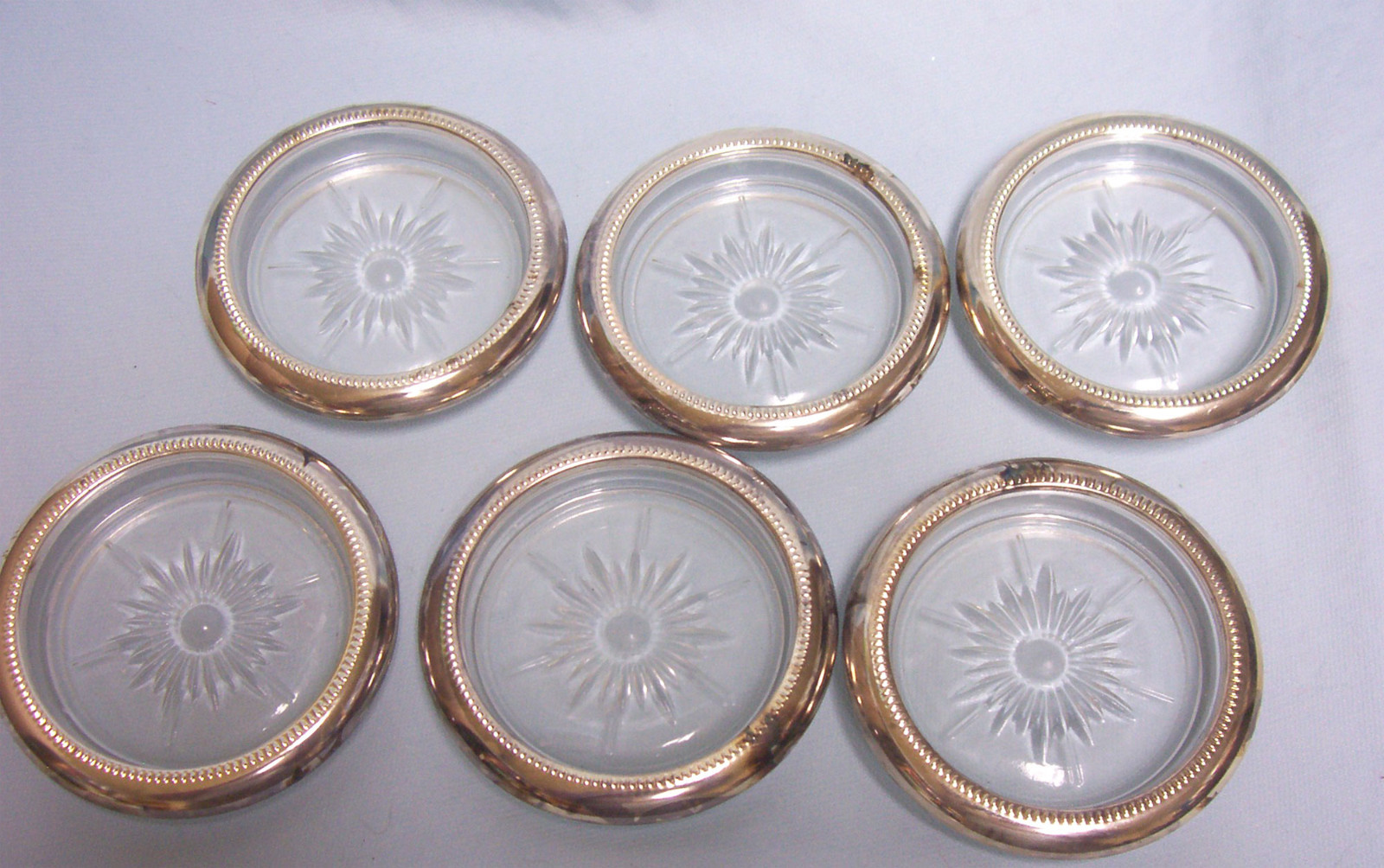 GLASS COASTERS: Set (6) Glass Coaster with Silver Plated Rings from Italy