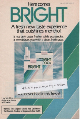 Bright Cigarettes 1983 Picture Print Ad Clipping Page