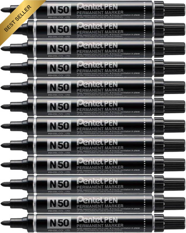 PEN Permanent Marker Medium Bullet Point Black Ink, Box of 12 Markers (N50-A)