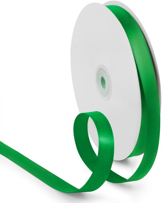 5/8 Inch 100 Yards Satin Ribbon Green, Solid Color Fabric Ribbon for Gift Wrappi