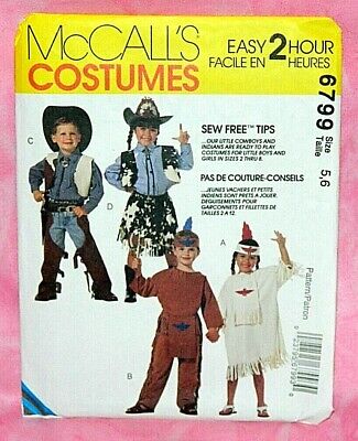 Uncut McCalls Child 5,6 Easy 2 Hour Cowboy Cowgirl Indians Costumes Pattern 6799