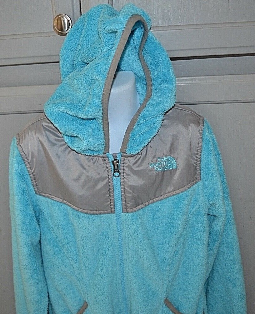 The North Face blue fleece hooded jacket girl's sz M (10/12)