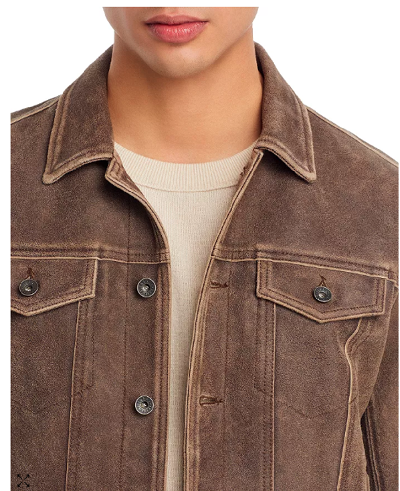 Pre-owned John Varvatos Men's Andrew Leather Trucker Jacket Size: Eu 48, Us 38 (m) In Brown