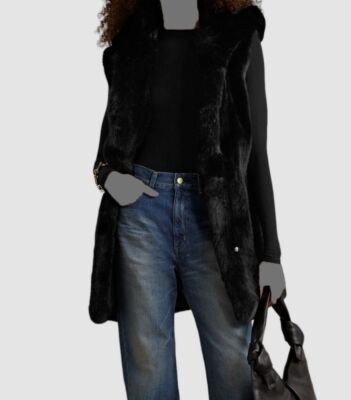 $910 FAZ Women's Black Skate Moss Hooded Faux Fur Vest Jacket Size S