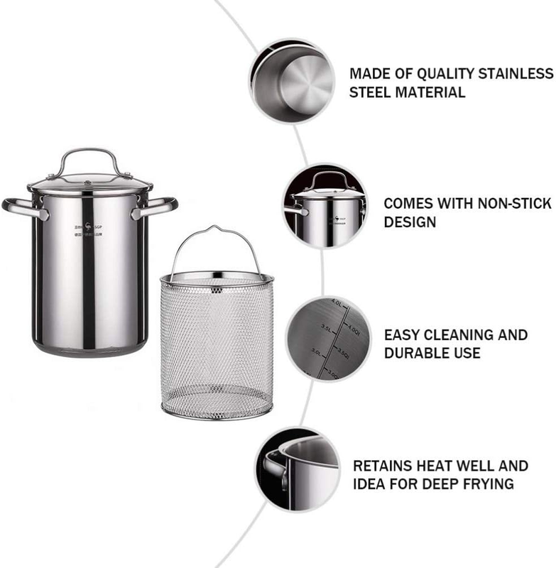 Stainless Steel Fry Pot with Lid and Basket Stove Top Deep Fryer (Diameter: 9.6