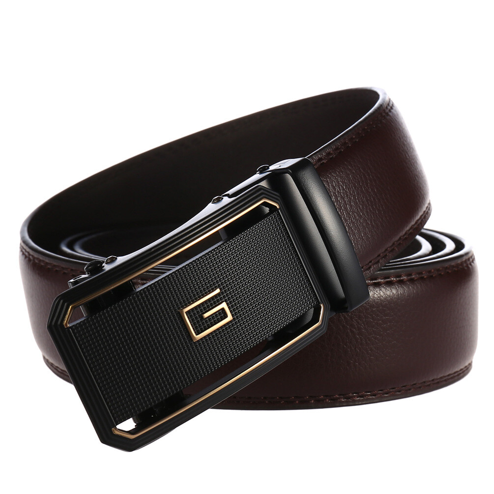 Trend Men's Cowhide Leather Belt Automatic Buckle Belt Suit Belts Waist