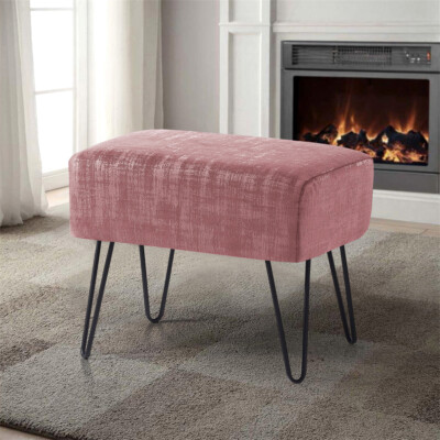 20Colors Footstool Ottoman Footrest Textured Velvet Fabric Metal Legs Home Decor