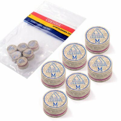 CUESOUL Billiard Cue Tips 6pcs 14mm Pigskin 8 Layer Pool Cue Tips Grey-Medium