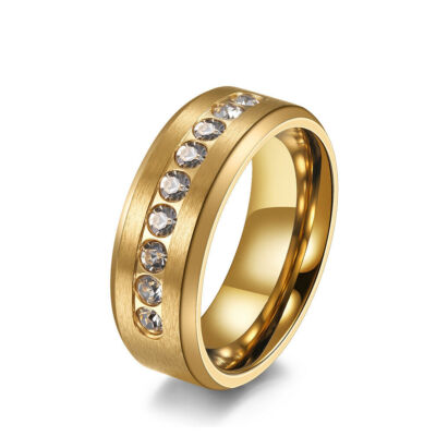 Men's Women's High Polish Stainless Steel Cubic Zircon Wedding Band Promise Ring