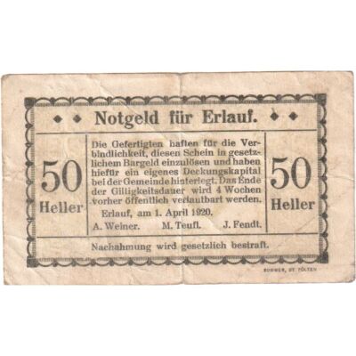[#289374] Austria, Erlauf, 50 Heller, VF