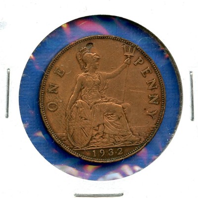 1932 English One Penny Great Britain King George V Bronze Cent #46 England, UK