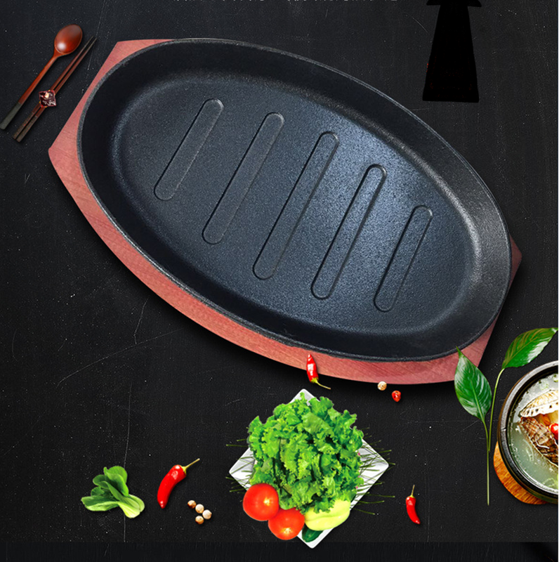 Sizzle Platter Steak Sizzler Serving Plate Wooden Base Sizzl
