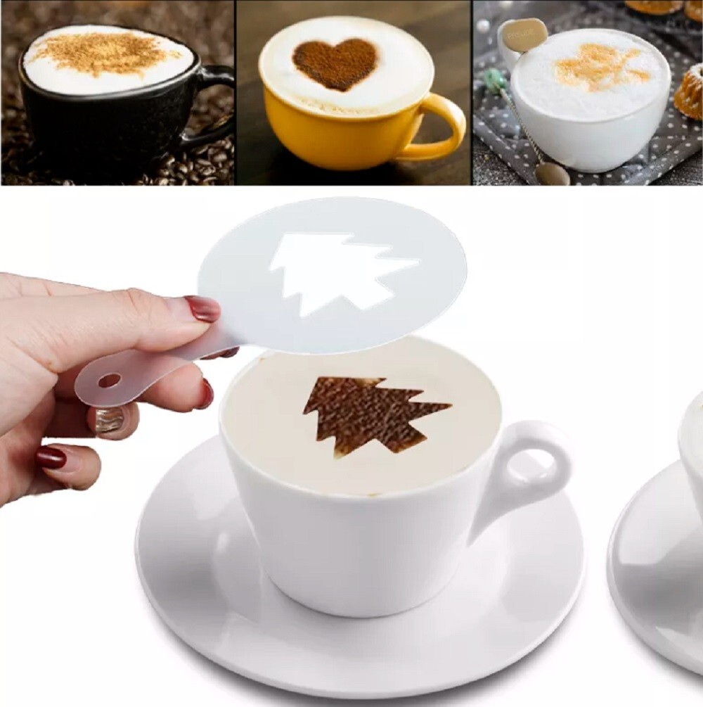 16 Coffee Stencils & Powder Shakers Set - Barista Tools for Latte & Cappuccino