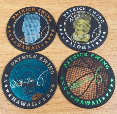 Patrick Ewing Signature Milk Caps Pog Lot Of 4 Hawaii Limited Edition NBA B25