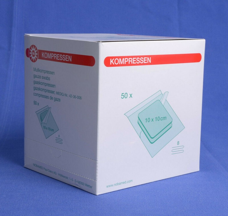 100 Mullkompressen Steril 10x10 Cm 8-Fach  Nobamed (50x2 St.) Pzn 07385747
