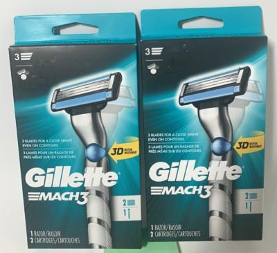 Gillette Mach 3 Razor 3D Motion Handle & 2 Refill Cartridges  - Pack of 2